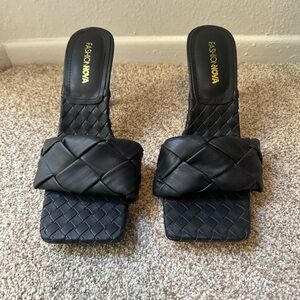 Fashion Nova Black Woven Mules